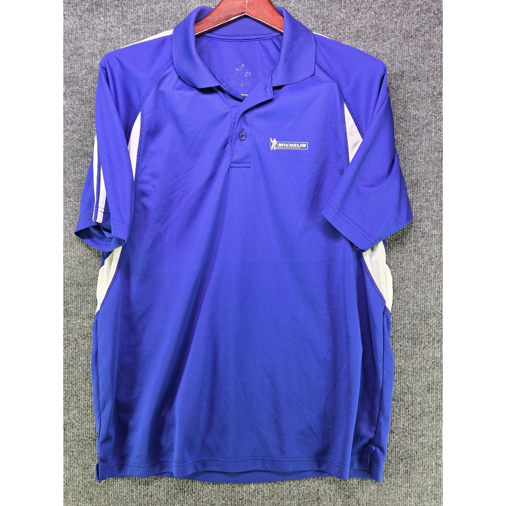 Michelin Bibendum Polo Shirt Mens Large Blue White Employee Work Racing